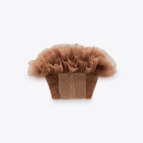 NWT Zara polka dot & pink / tan tulle crop top, M - Picture 7 of 9